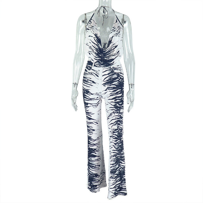 Fashionable Zebra-print Women's Outfit Loose-fitting Wide-leg Pants Set