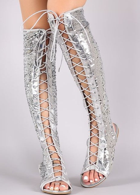 Women's High-top Roman Sandals With Sequins