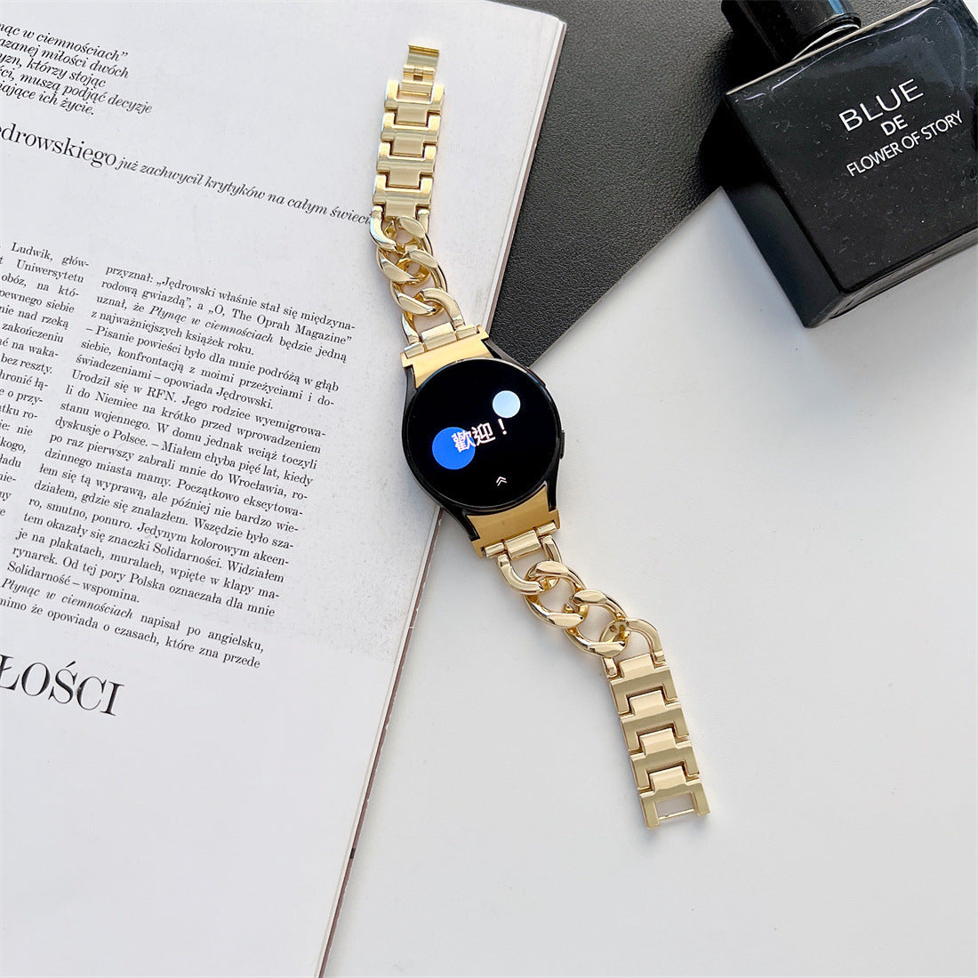 Smartwatch-armbånd, enkeltrække, denimkæde, metal
