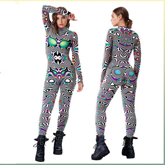 Digital Print Performance Suit Graffiti Wave Role Play One-piece