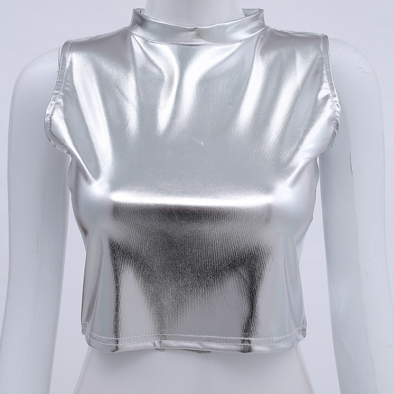 Turtleneck Sleeveless Top Nightclub Stage Performance Wear Women's Clothing