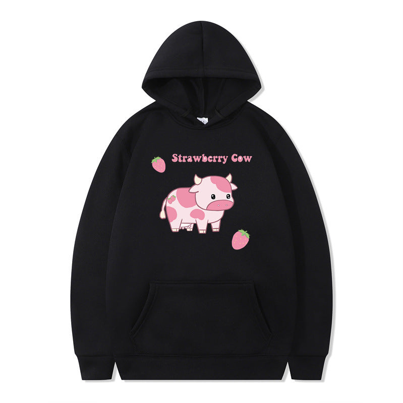 Strawberry Milk Print Langærmet Hættetrøje