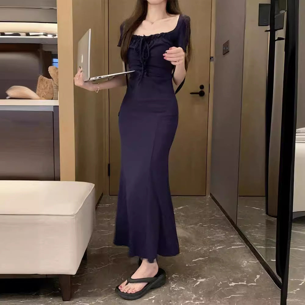French-style Elegant Square-neck Dress For Women