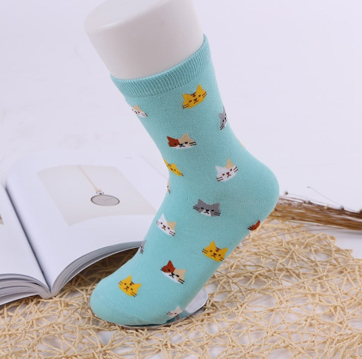 Spring and autumn breathable kittens in the art tube female socks