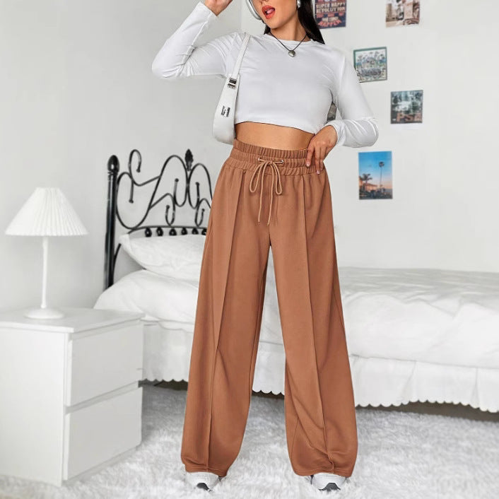 Plus-size Women's Casual Drawstring Waist Wide-leg Loose Pants