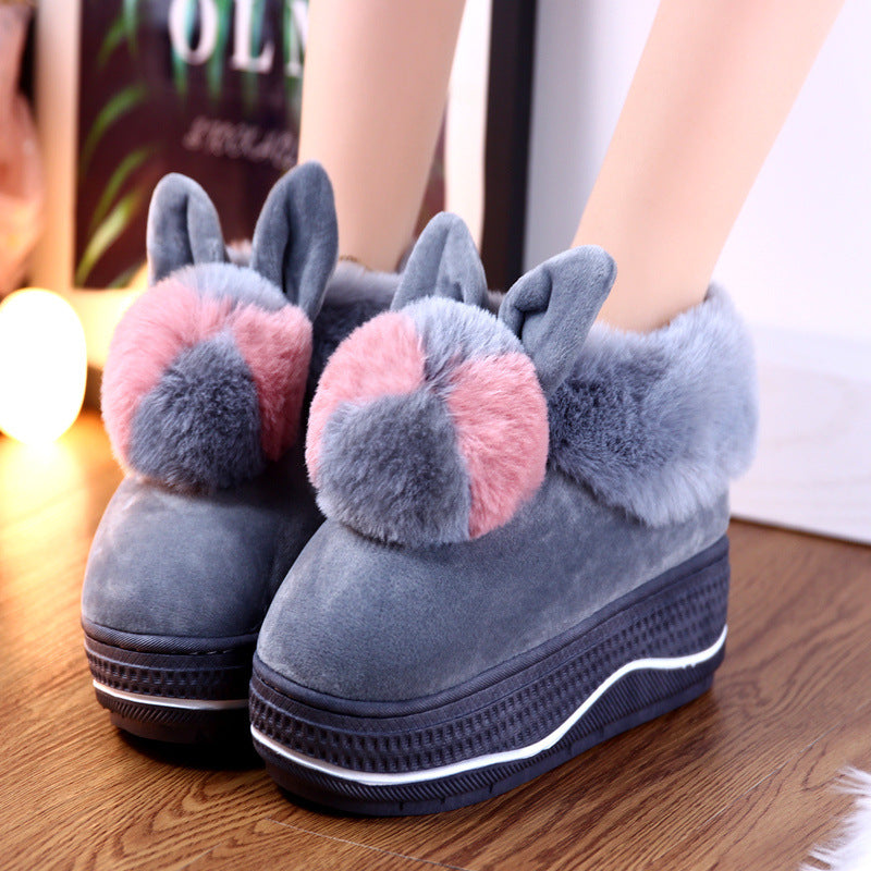 Thick-soled bag with high-heeled warm non-slip cotton slippers