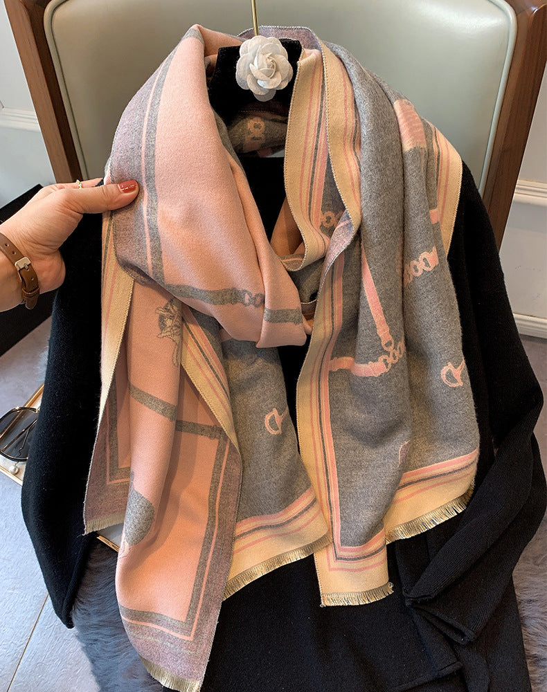 Vintage carriage chain imitation cashmere scarf
