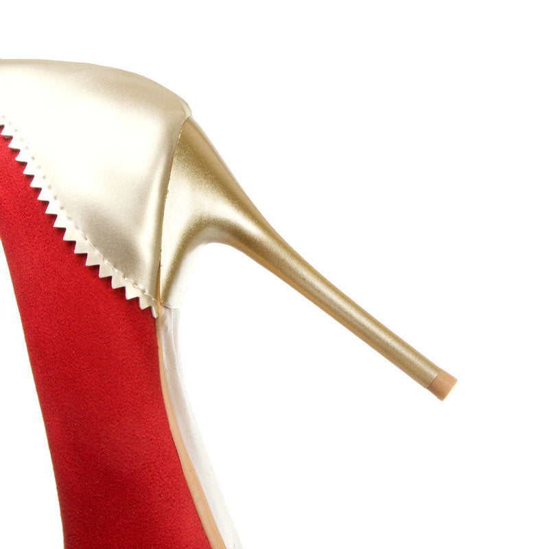 Low stiletto suede patent leather shoes