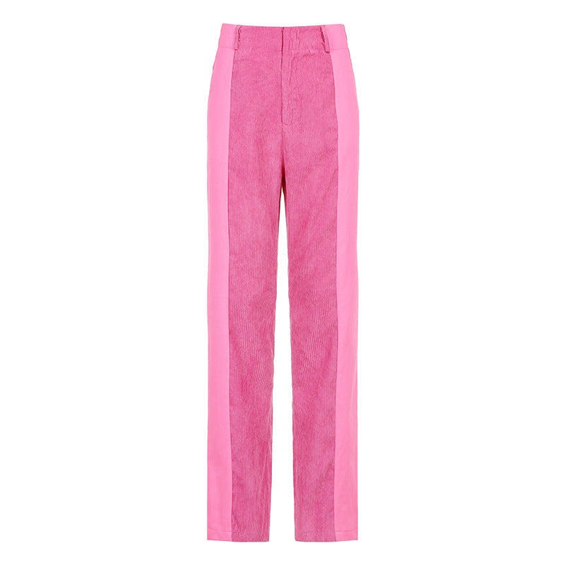 Street high waist stitching contrast trousers