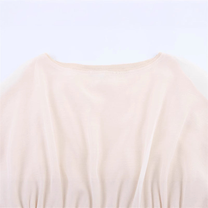 Women's Knitted Transparent Organza Patchwork Top