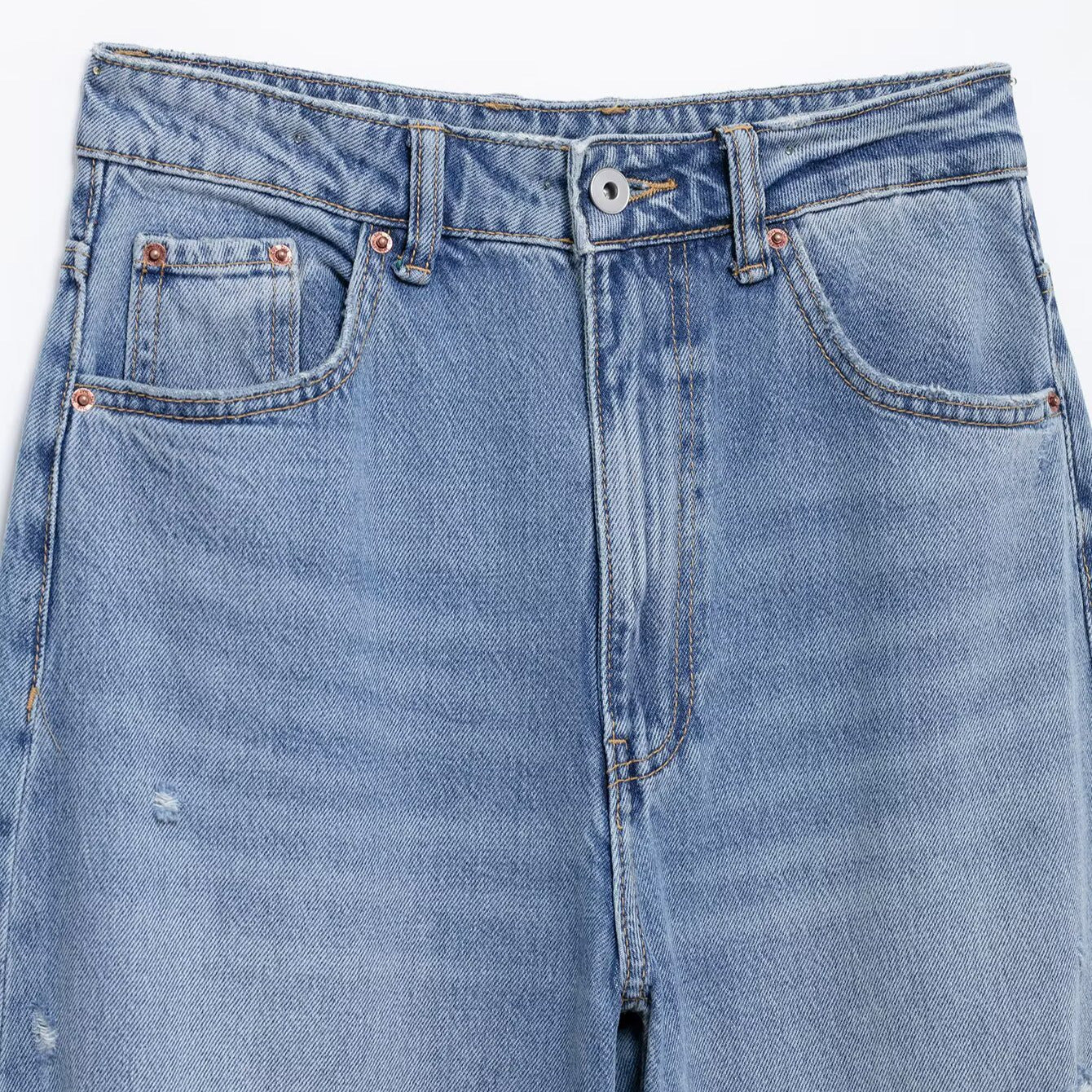 Perforated Hole Decoration Loose Mid Waist Jeans