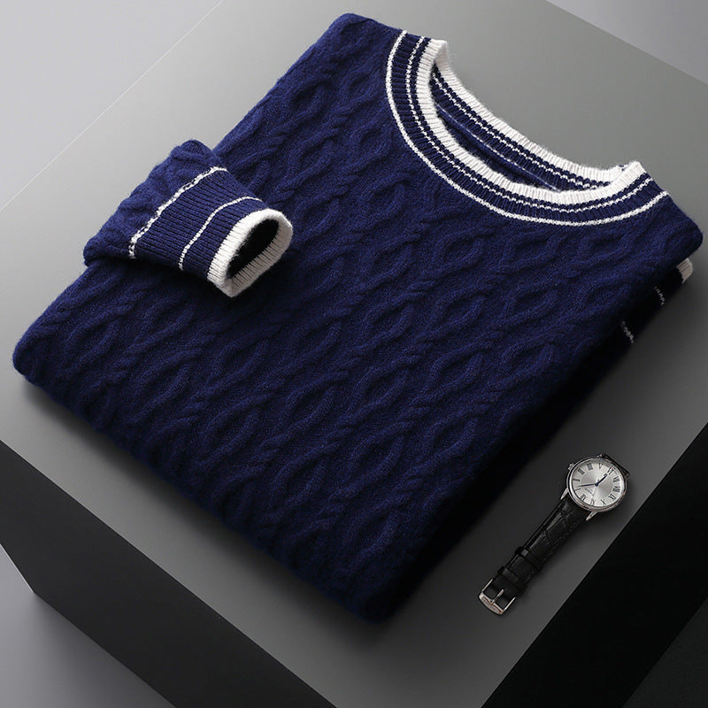 Efterår Vinter Herre Jacquard Colorblock Striktrøje Rund Hals Fortykket