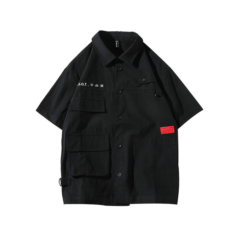 Men's tooling pocket lapel shirt short sleeve