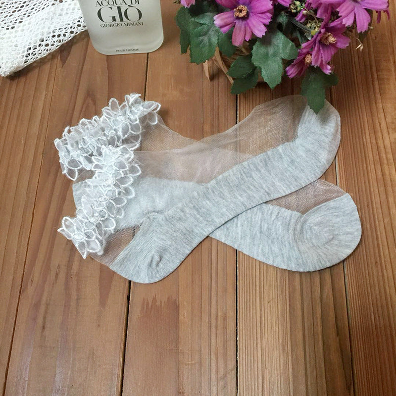 Transparent lace boat socks