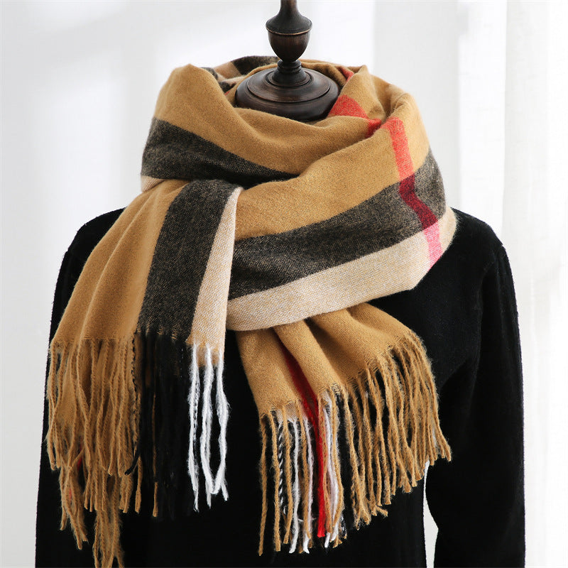 Imitation Cashmere Scarf Sweet Striped Shawl To Keep Warm