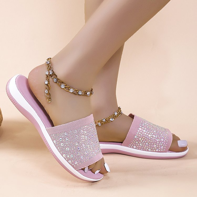 Hot Diamond Lettering Polyurethane Lightweight Platform Slippers