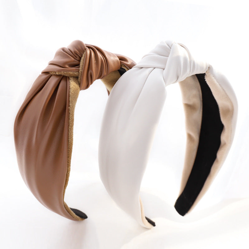 Fashion Solid Color Leather Hairpin Women's Hair Accessories PU Leather Headband