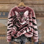 Womens AutumnWinter Christmas Cat Crew-Neck Sweatshirt