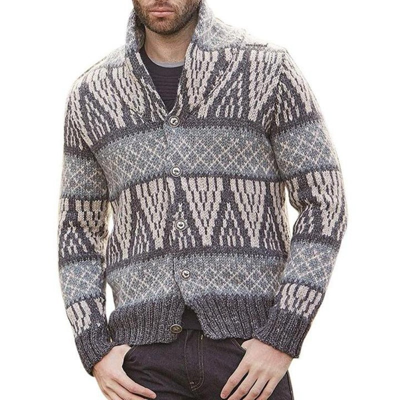 Autumn And Winter Long-sleeved Geometric Jacquard Knitted Cardigan