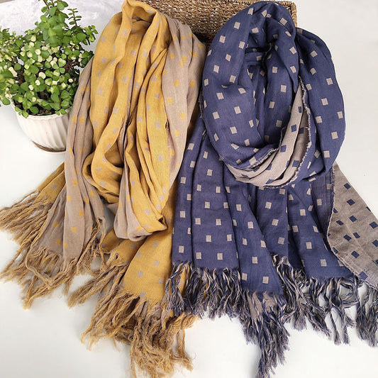 Japanese Winter Cotton Warm Scarf Double-layer Plaid Thickening