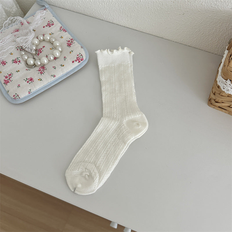 Mesh Hollow Out Solid Color Stringy Selvedge Mid-calf Length Loose Socks Breathable Sweat Absorbing