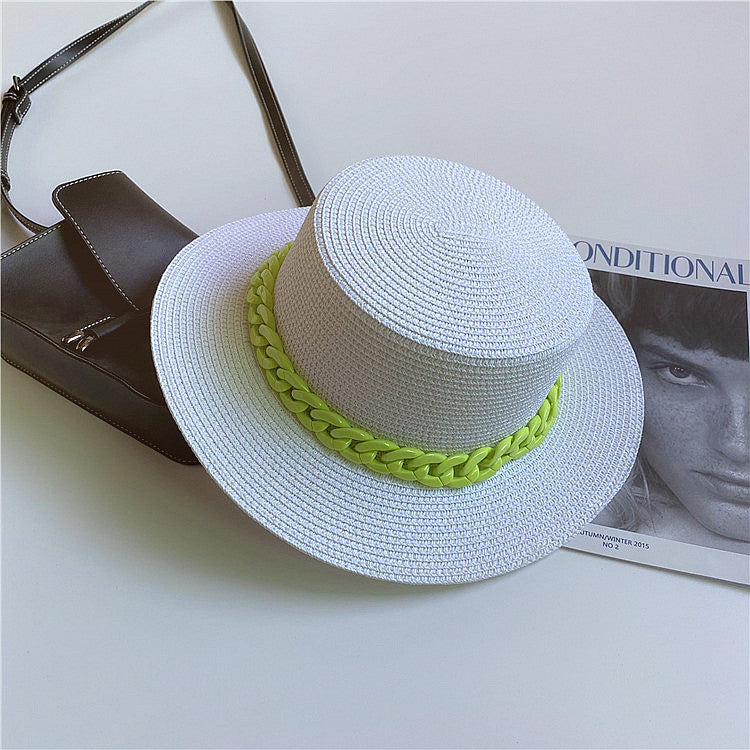 Straw Japanese Beach Sun Hat With Flat Top