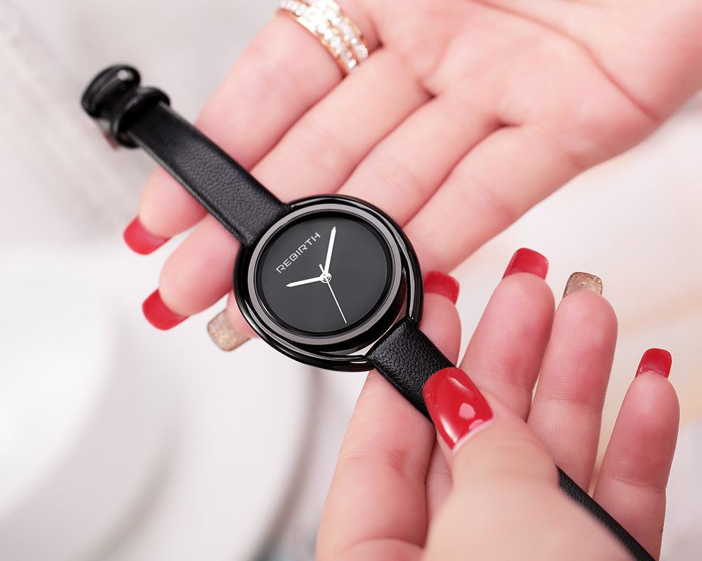 Women's quartz watch with large dial and thin belt