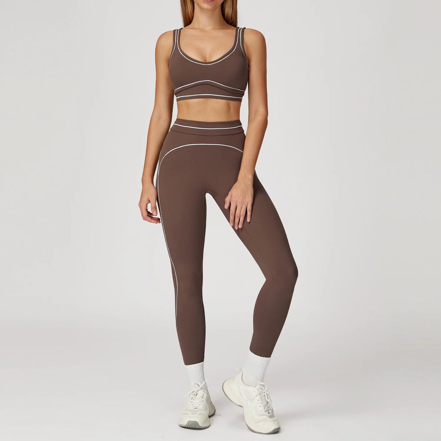 High-Intensity Shake-Resistant Color-Block Fleece Yoga Set For Athletic Use