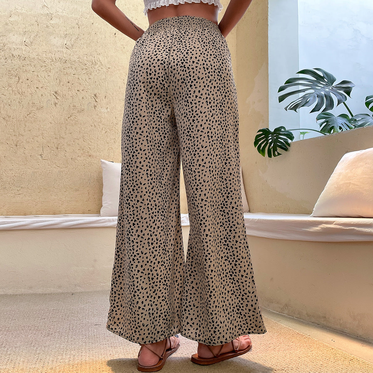 Fashion Women's Wear Elastic Waist Wide Leg Cropped Pants