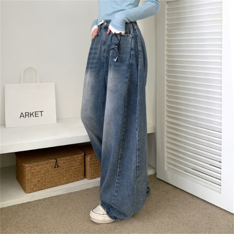 Retro High Waist Loose Straight Jeans For Women
