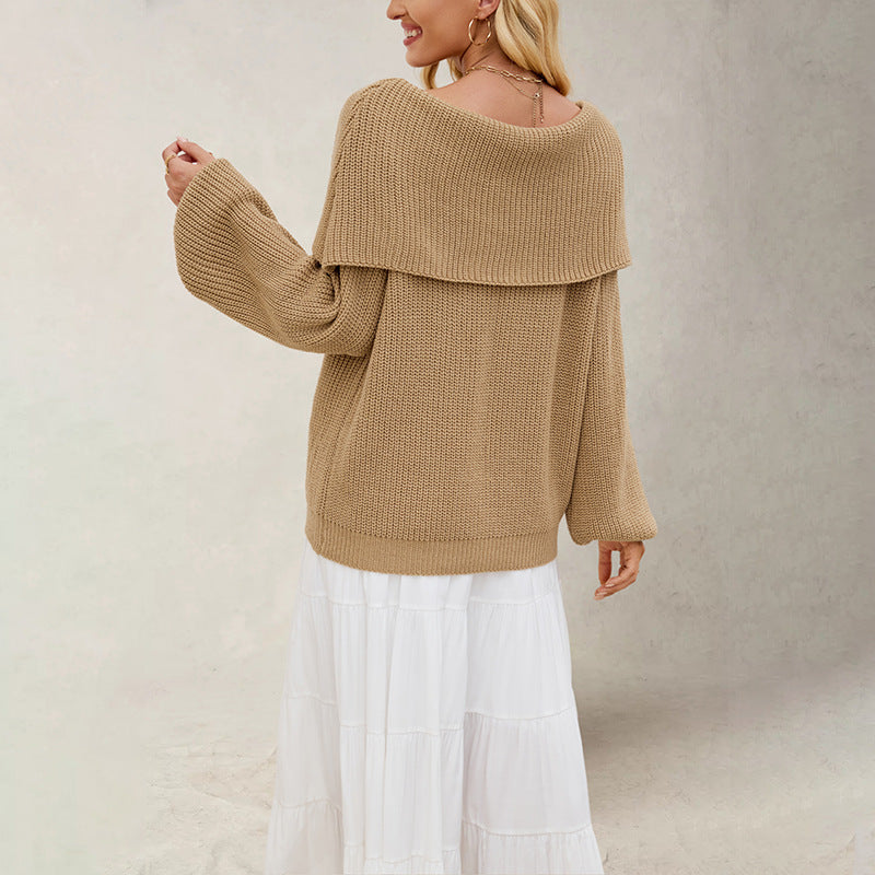 Women's Loose Knit Sweater With Boat Neck