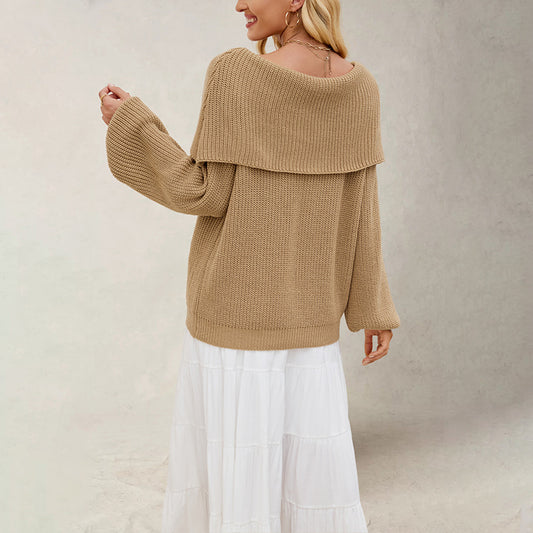 Women's Loose Knit Sweater With Boat Neck