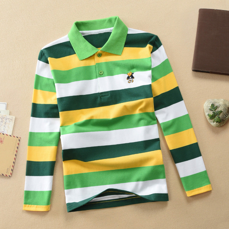 Turn-down Collar Long-sleeve T-shirt Childrens Clothing Business Top