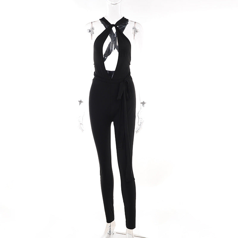 Halter Chest-flattering Hollow Out Strap Tight Trousers