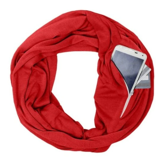Pocket Scarf Solid Color Unlimited Bib Storage Zipper Pocket