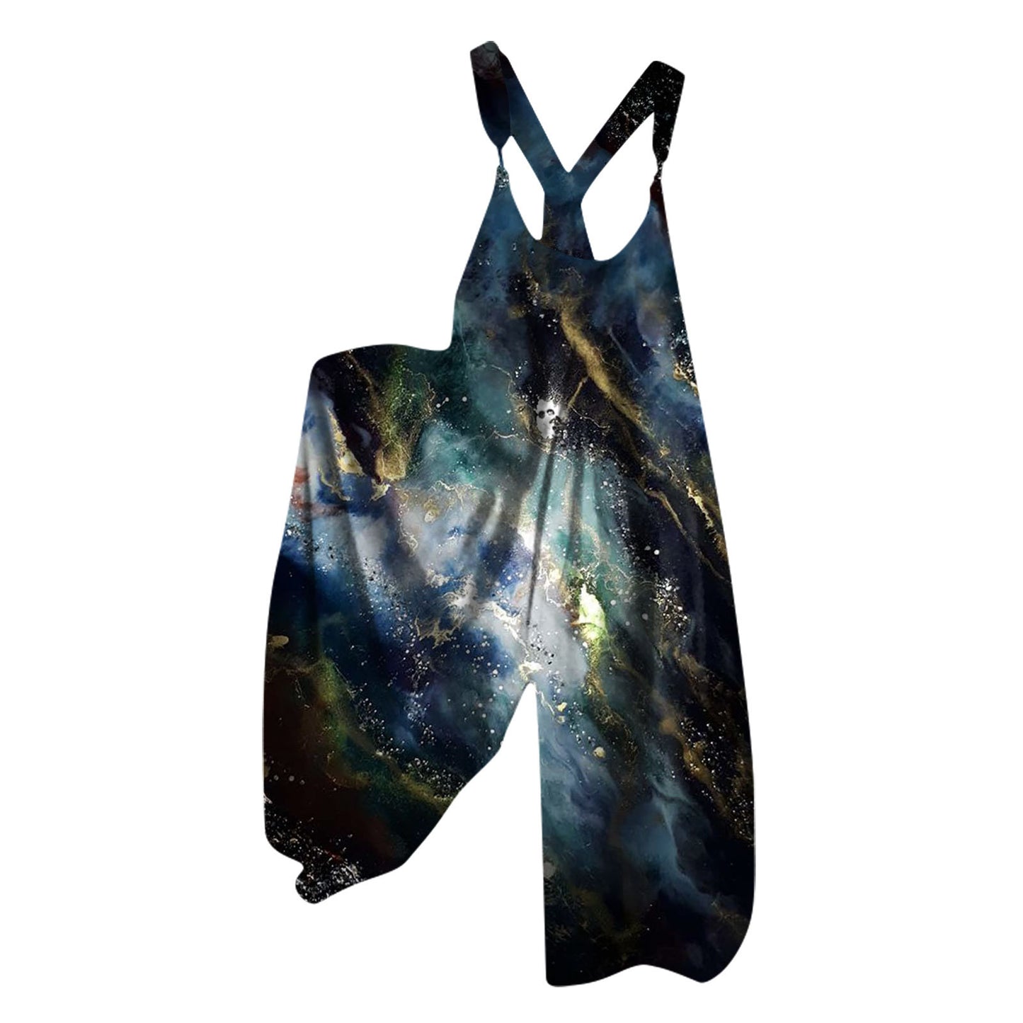 Women's Knitted Pocket Printed Loose Casual Jumpsuit