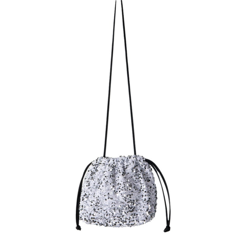 Drawstring Pull String Shoulder Bag Women's Starry Sequins