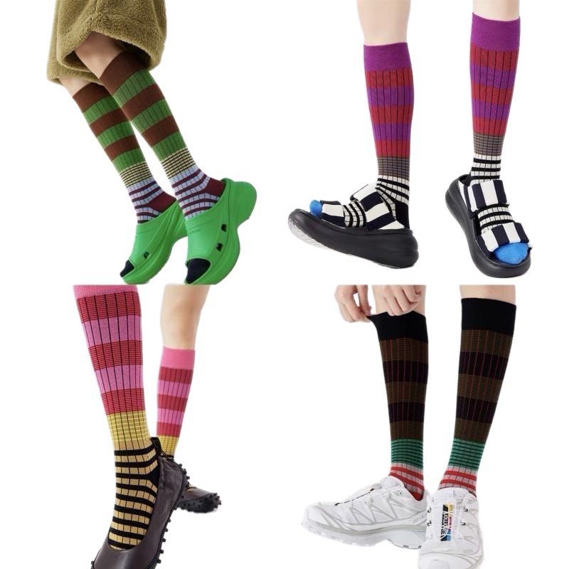 Colorful Three-stripe Ankle Socks For Outdoor Outfits