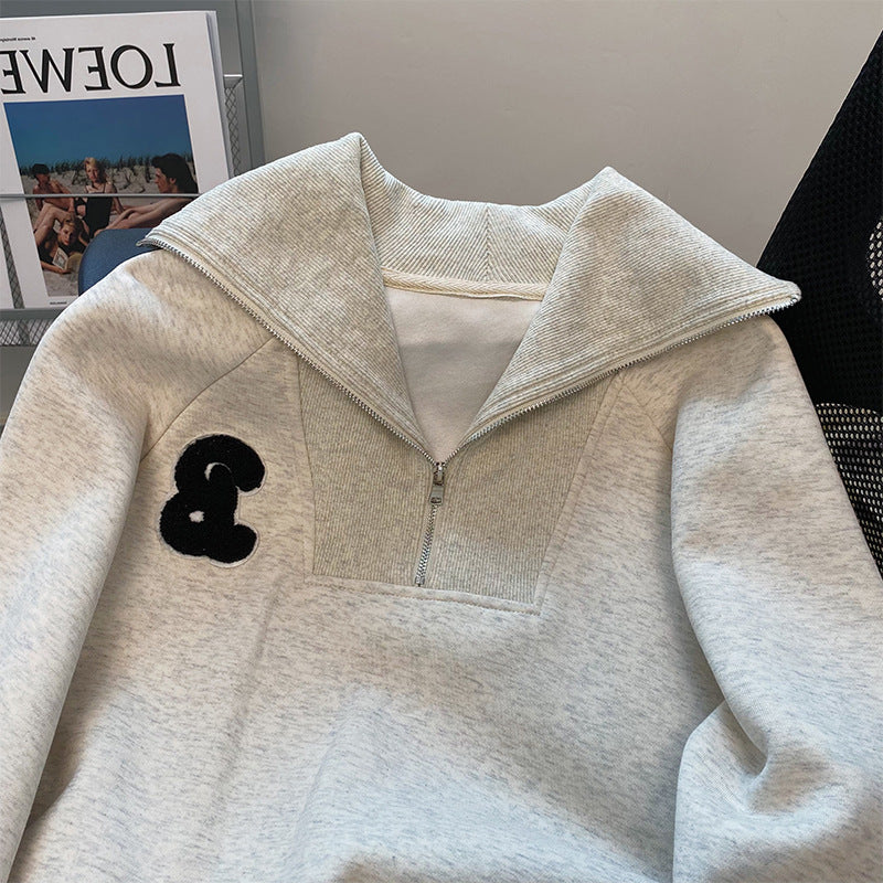 Women's Vintage Niche Half-zip Polo Stand Collar Sweatshirt