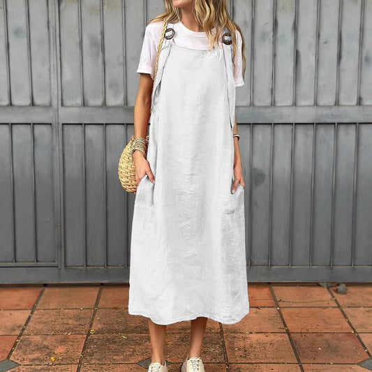 Summer Women's Adjustable Shoulder Strap Casual Cotton And Linen Dress