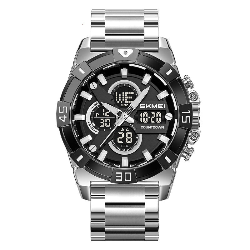 Mens Electronic Sports Chronograph Watch With A Steel Strap