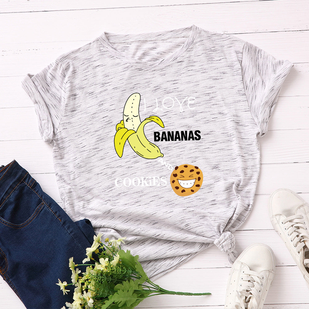 Women's Spoof Banana Letters Loose Crew Neck Short Sleeve T-Shirt