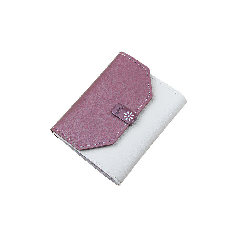 Women's Coin Purse Tri-fold Contrast Color Buckle Short Student Wallet