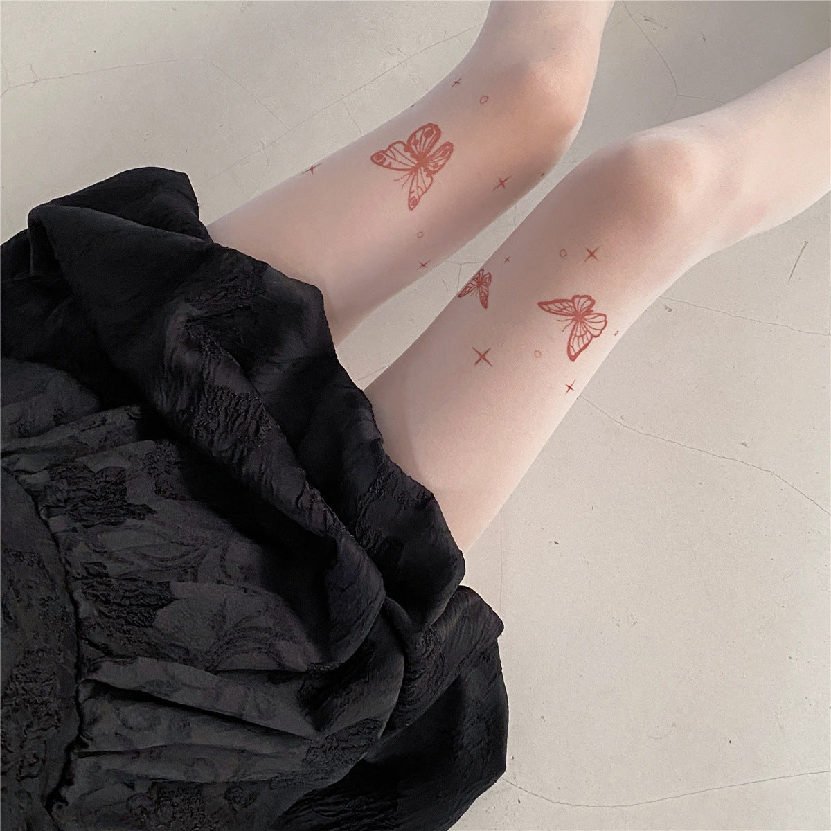 Lolita Tattoo Y2g Tattoo Print Butterfly Strømper