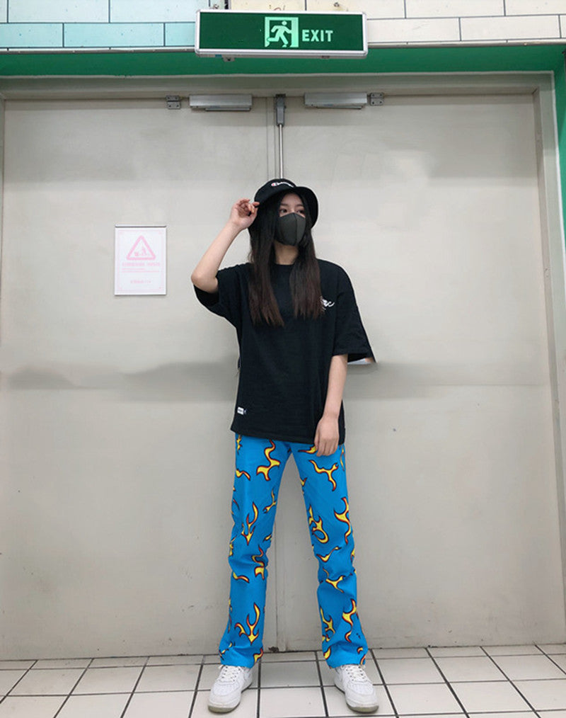 Blue flame straight leg sweatpants are all the rage