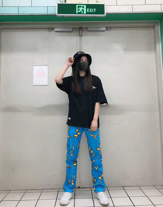 Blue flame straight leg sweatpants are all the rage