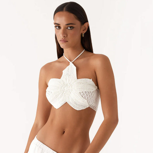 Pure Color Halter Lace-up Cutout Knitted Camisole