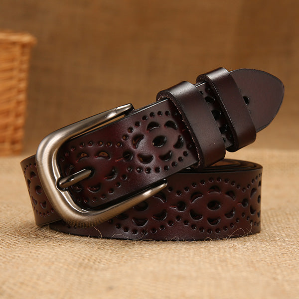 Women's hollow leather belt