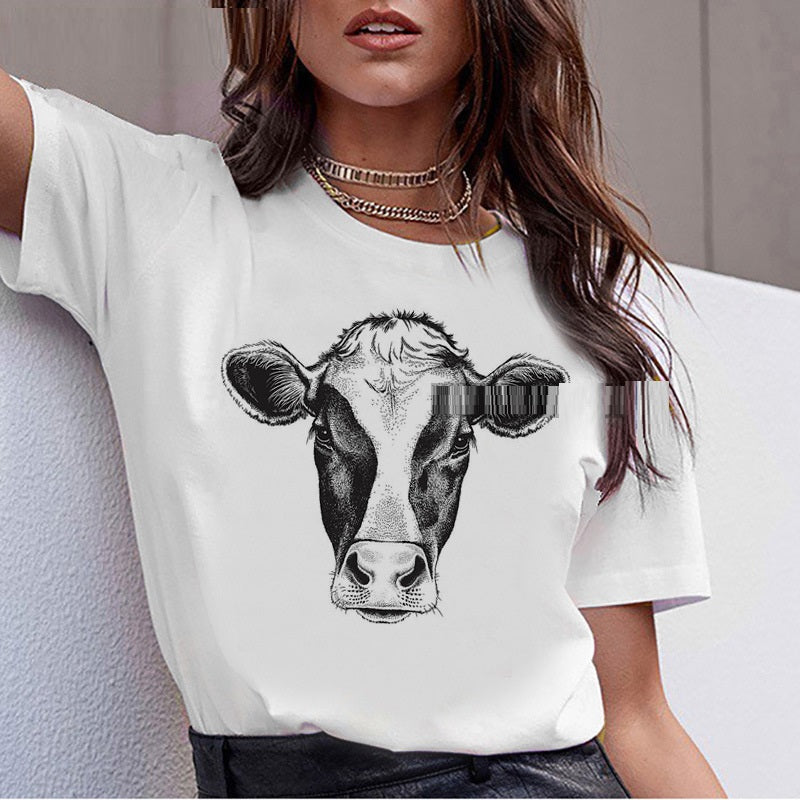 European And American Charloch Digital Printing Casual Round Neck Short Sleeves