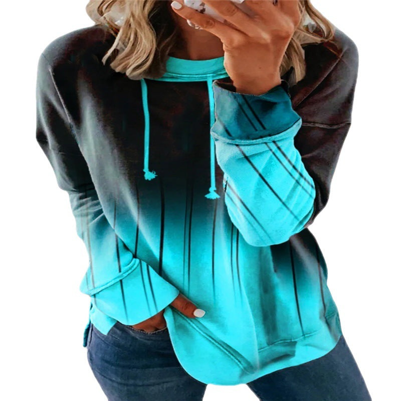 Rundhalset Løs Gradientprint Casual Sweatshirt